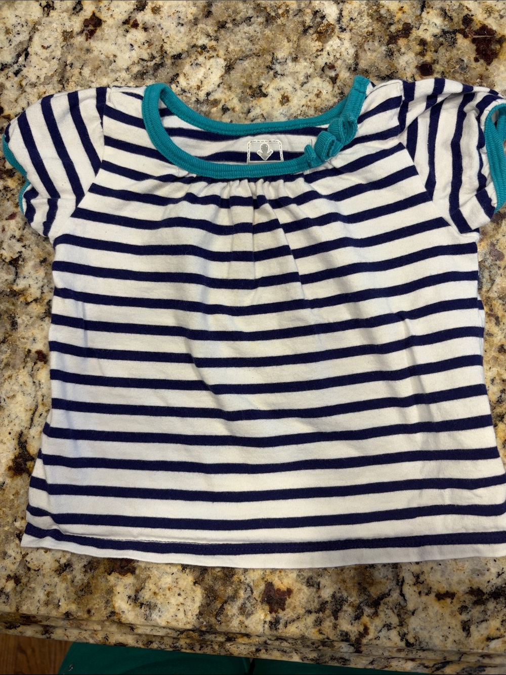 Old Navy White & Navy Striped Short Sleeve Tee with Teal Trim